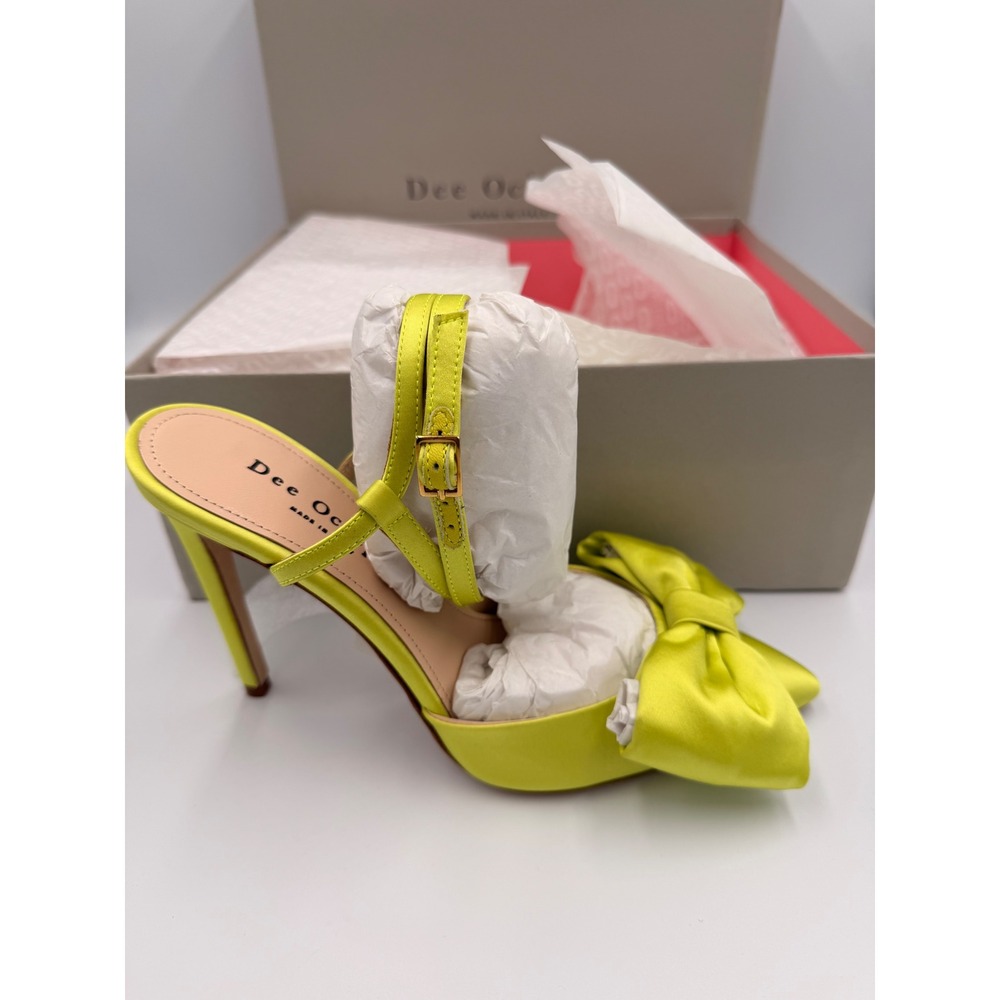 #B134 Dee Ocleppo Pumps Sz. 35 Lime Green NWB Satin Bow Stiletto Heel